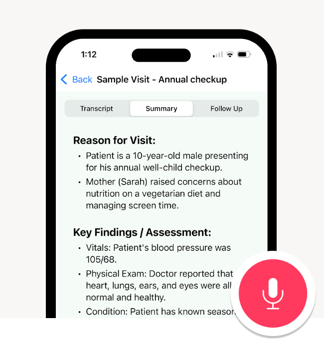 Visit summary with organized notes